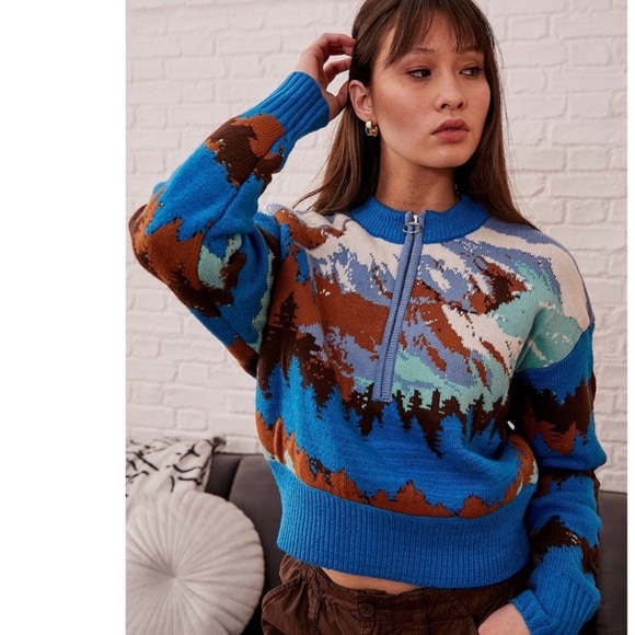 BDG Sweaters - BDG Urban Outfitters Jesse Colorful Mountain Pattern Sweater